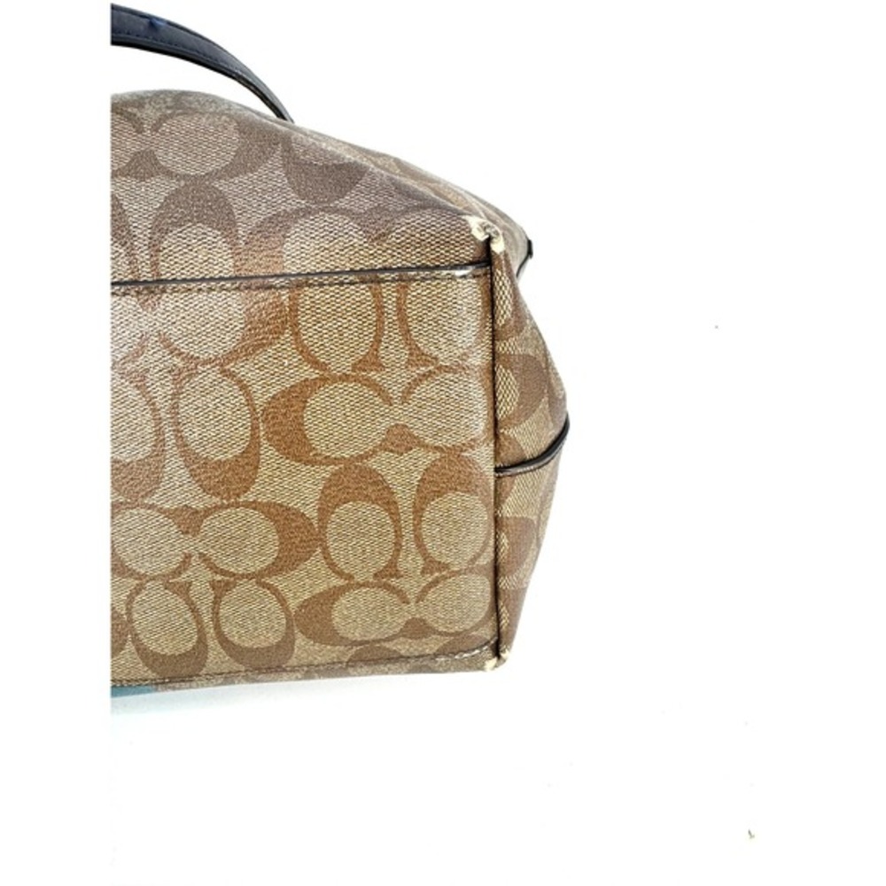 Coach City Tote Signature Canvas Varsity Stripe Brown Teal Navy‎ Zip Top Bag - Picture 8 of 9